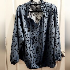 Stylish Blue and Black Patterned Blouse